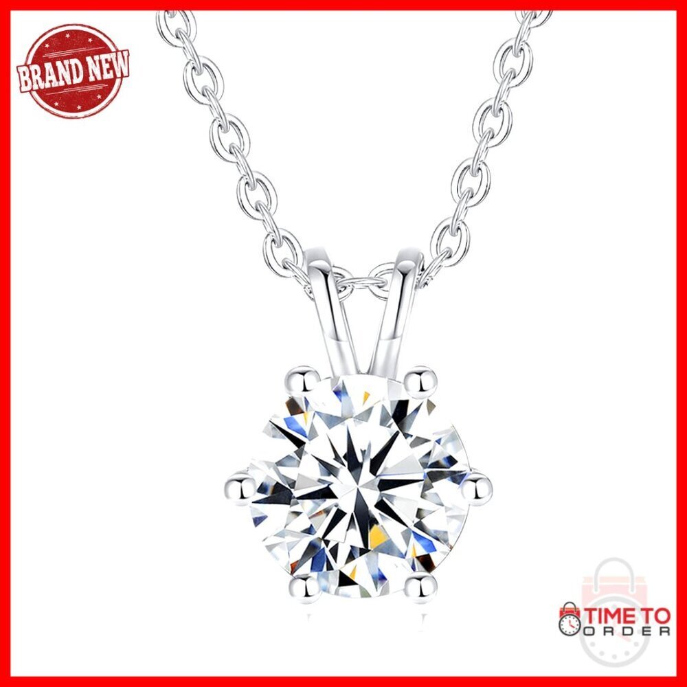 Sterling Silver Moissanite Pendant Necklace with 3 Carat Stone